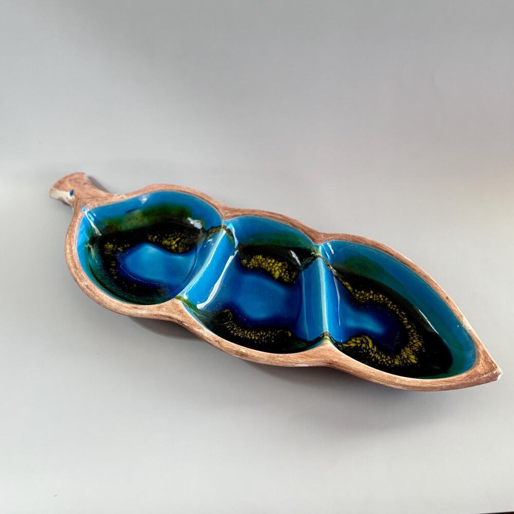 Vintage Santa Anita Ware Divided Dish • MCM Drip Glaze Ceramic Server